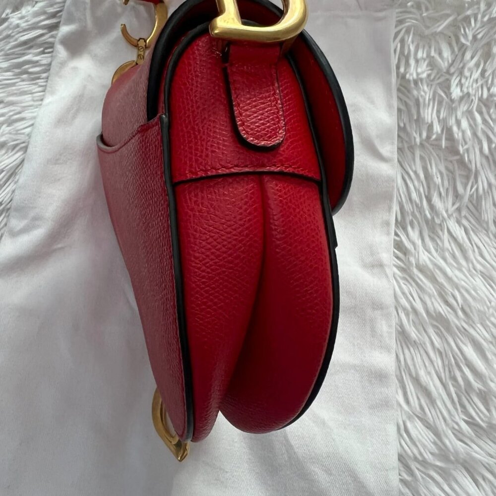 CHRISTIAN DIOR Grained Calfskin Mini Saddle Bag in Red - Picture 4 of 12